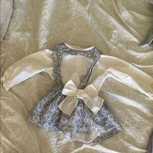 Kids Floral Suspender Dress Set - White and Gray